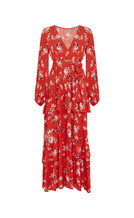 Long Red Frill Dress