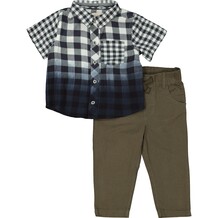 Navy Dip Dye Plaid Shirt & Khaki Trousers