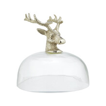 Neutral Christmas Stag Head Glass Dome Serving Dish