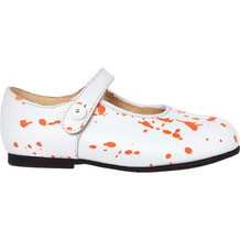 White Splattered Leather Dolly Shoes