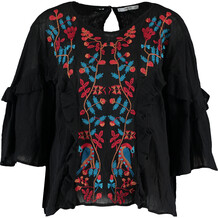 Black Leaf Embroidered Blouse