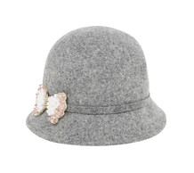 Pale Grey Hat with Pink Diamante Bow Detail