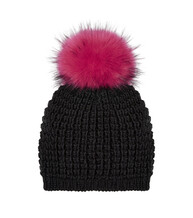 Black Wooly Hat with Pink Pom Pom