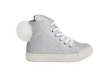 Silver Glitter Bunny Ankle Boot with Pom Pom