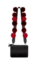 Leather Double Bag with Red Pom Pom Strap