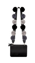 Leather Double Bag with Grey Pom Pom Strap