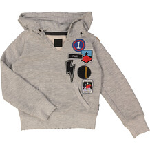 Grey Embroidered Patch Distressed Hoodie