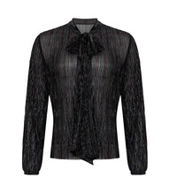 Black & Multi Coloured Metallic Striped Shirt with Bow Neck