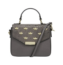 Grey Satchel with Gold Bee Studs