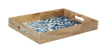 Wood Tray with Blue Floral Design