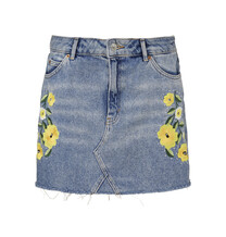 Denim Embroidered Yellow Skirt