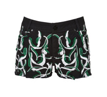 Black & Green Patterned Shorts