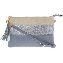 Teal & Grey Glitter Stripe Clutch