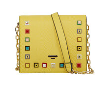 Yellow Leather Studded Handbag