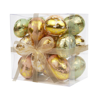 Box of speckled gold eggs