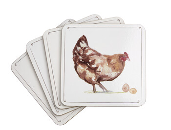 Set of four chicken coasters