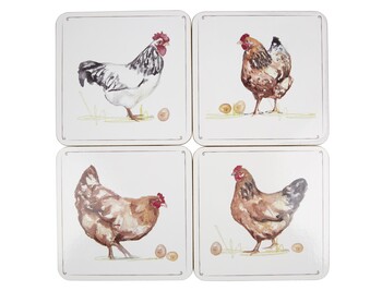 Set of four chicken coasters