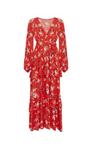 Long Red Frill Dress