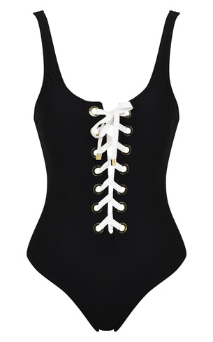 Black Lace Up Swimsuit