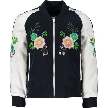 Navy & White Floral Embroidered Bomber Jacket