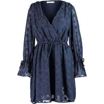 Navy Spotted Wrap Dress