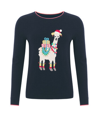 Navy Christmas Jumper with Camel Print