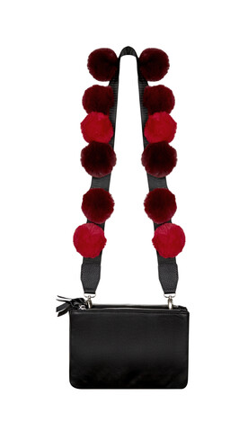 Leather Double Bag with Red Pom Pom Strap