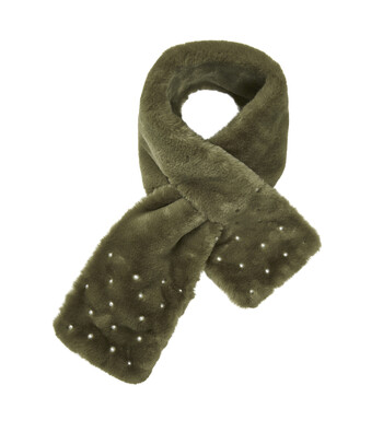 Khaki Loop Scarf with Pearls