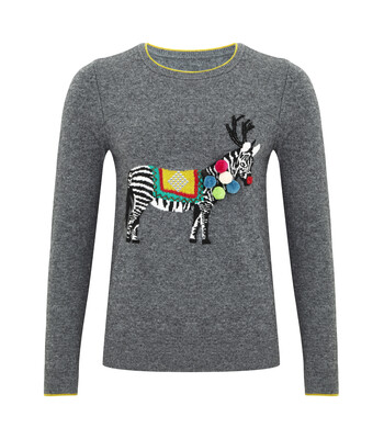 Grey Jumper with Christmas Zebra