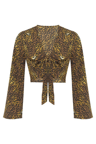 Leopard Tie Front Top