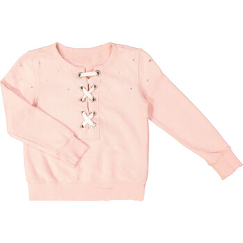 Pink Distressed Tie Front Sweatshirt