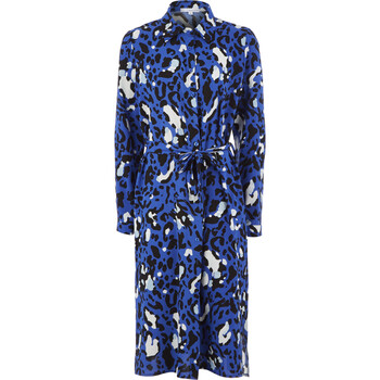 Blue & White Leopard Print Midi Dress