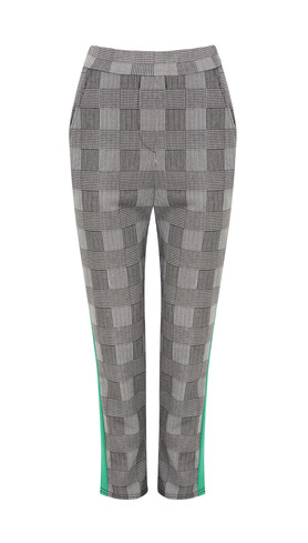 Grey Checked Trouser with Green Stripe