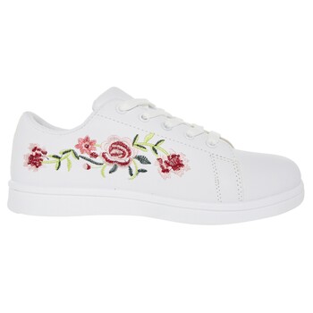 White Floral Court Trainers