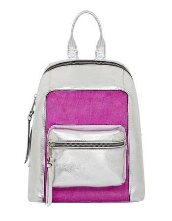 Silver & Pink Faux Fur Backpack